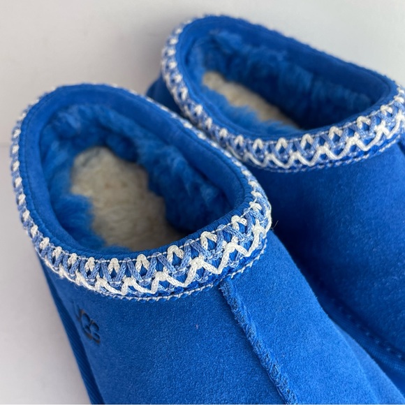 Ugg NWOT Blue Fur-Lined Suede Slippers - Picture 2 of 6